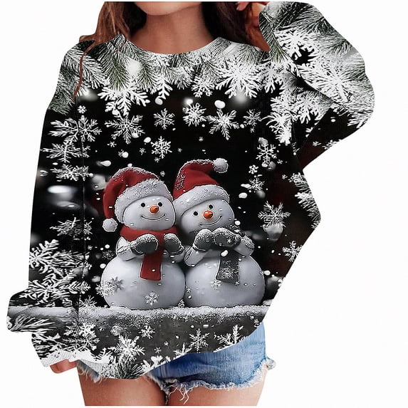 WAVSUF Girls Christmas Print Sweatshirt Fleece Warm Crew Neck Long Sleeve Fall Winter Holiday Pullover 3