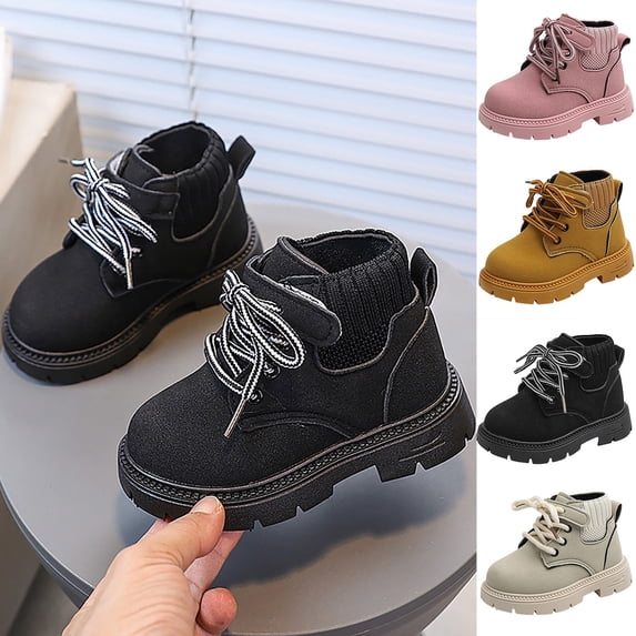WAVSUF Girls Combat Ankle Boots Comfort Warm Wide Width Soft Sole Fall School Chunky Boots Black 8 Toddler
