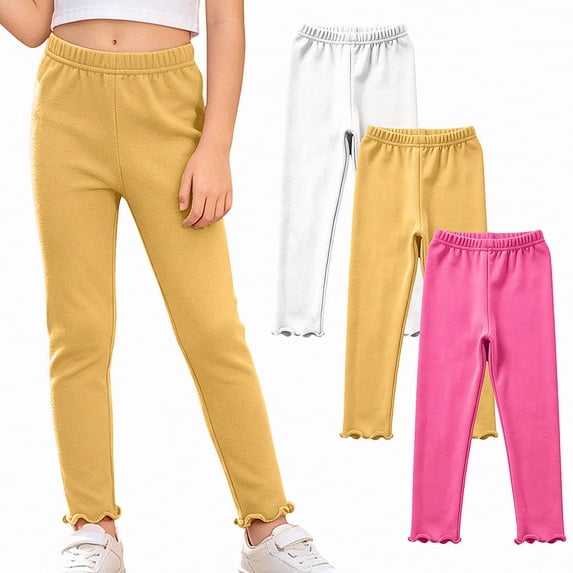 WAVSUF Girls Cotton Leggings 3 Pack Pull On Slim Fit Lightweight Fall Home Warm Pants Yellow Size 1