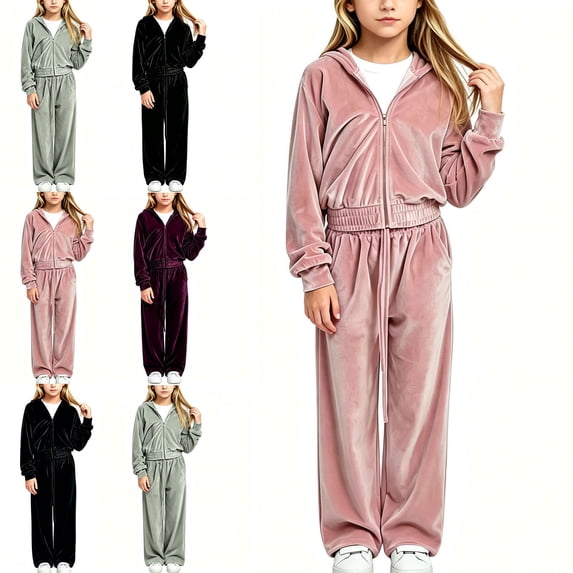 WAVSUF Girls Crop Outfit Sets 2 Piece, Long Sleeve Hooded Sweatshirts and Wide Leg Pants Fall Casual Daily Clothes Purple 6