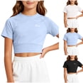 thumbnail image 1 of WAVSUF Girls Crop T-Shirt, Quick Dry Skinny Fit Short Sleeve Kids Summer Breathable Lightweight Active Tee White 10-12, 1 of 5