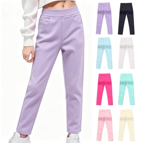 WAVSUF Girls Cute Leggings Soft Stretchy Elastic Waist Shiny Finish Fall Daily Casual Pants Purple 6