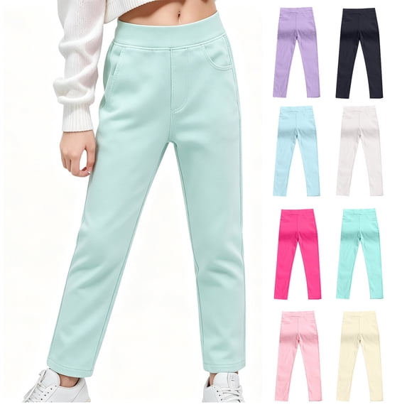 WAVSUF Girls Cute Leggings Soft Stretchy Shiny Finish Elastic Waist Fall Daily Casual Pants Green 4