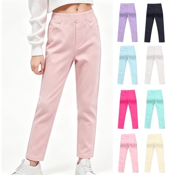 WAVSUF Girls Cute Leggings Soft Stretchy Shiny Finish Elastic Waist Fall Daily Casual Pants Pink 7-8