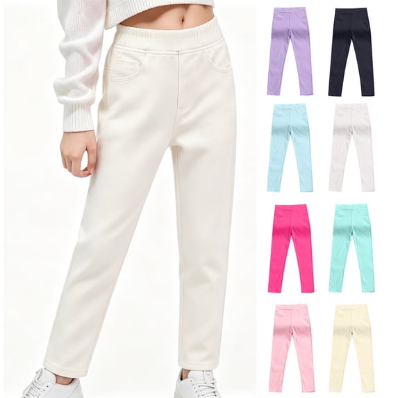 WAVSUF Girls Cute Leggings Soft Stretchy Shiny Finish Elastic Waist Fall Daily Casual Pants White 3