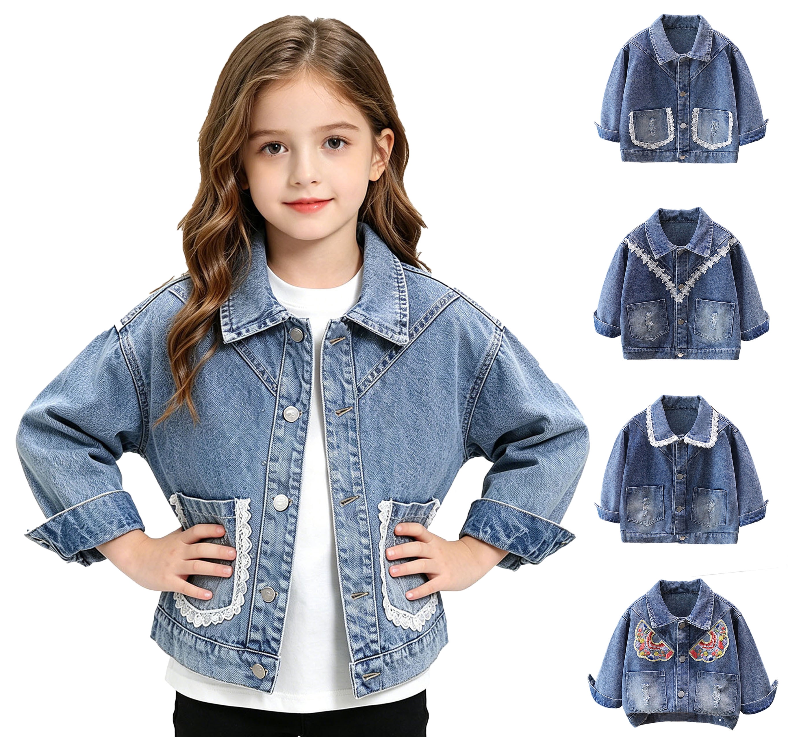 Girls Denim Jacket Long Sleeve with Pockets Loose Fit Fall Warm Trendy Jean Coat Blue 13