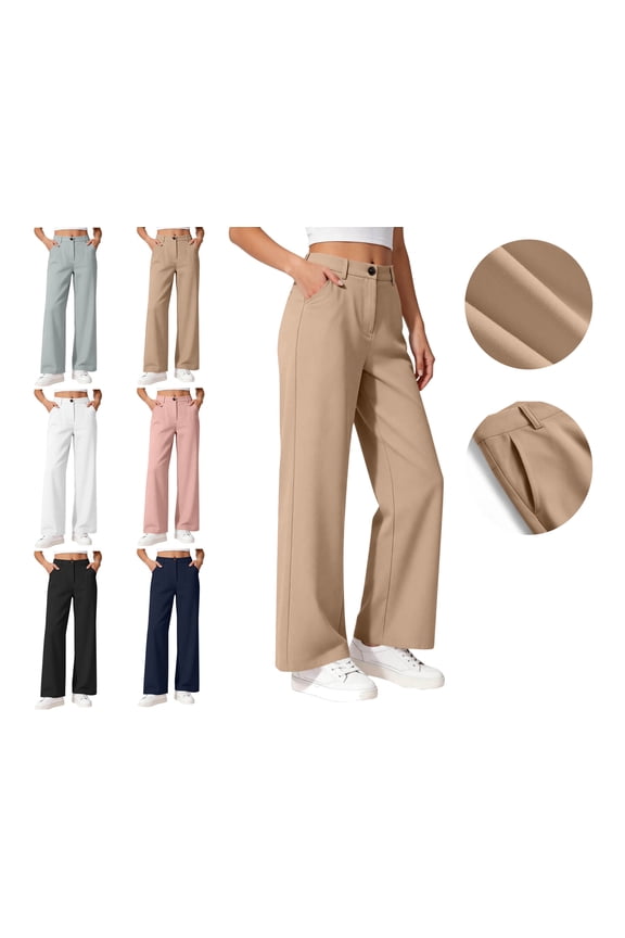 Girls Dress Pants, Comfortable High Waist Straight Leg with Pockets Summer Zip Button School Uniform Pants Khaki 11