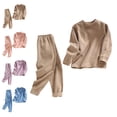 thumbnail image 1 of WAVSUF Girls Fall Basic Sets Long Sleeve Top and Pants Double Fleece Mid Collar Winter Warm Home Outfits 2 Piece Coffee 7-8, 1 of 6