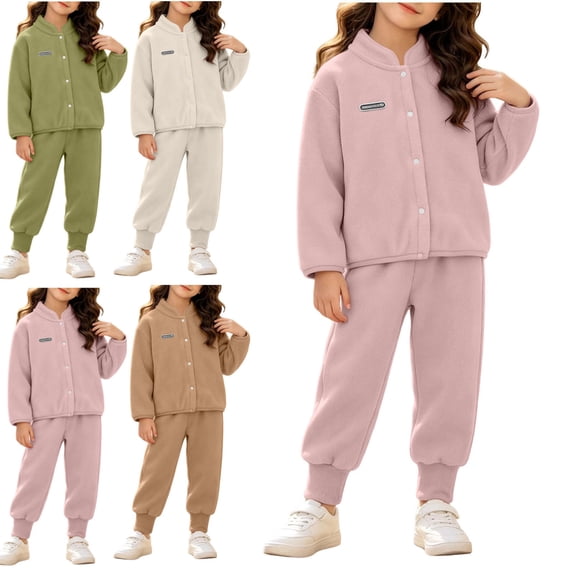 WAVSUF Girls Fall Fleece Sets 2 Piece, Long Sleeve Zipper Sweatshirts and Joggers Winter Warm Casual Outfits White 5