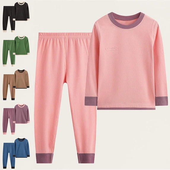 WAVSUF Girls Fall Outfits Round Neck Long Sleeve Top and Pants Soft Breathable Home Casual Cotton Sets 2 Piece Blue 10-12