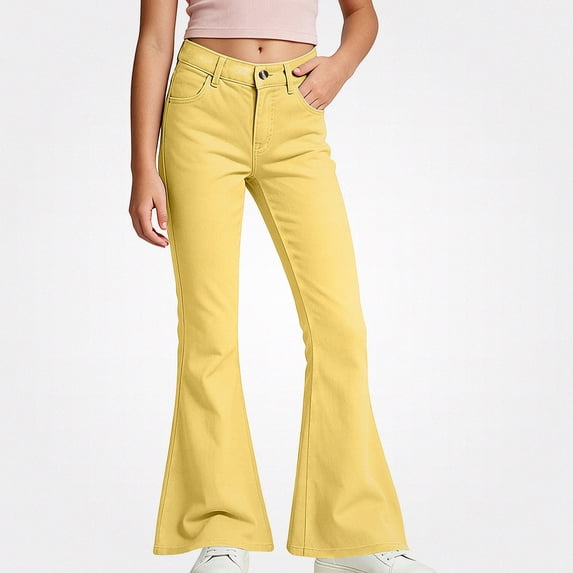 WAVSUF Girls Flare Jeans Skinny Fit Comfortable Elastic Waist Fall Trendy Daily Pants Yellow 9