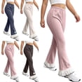 thumbnail image 1 of WAVSUF Girls Flare Leggings, Knitted Cotton Skinny Fit Elastic Waist Fall Casual Yoga Pants Gray 3, 1 of 8