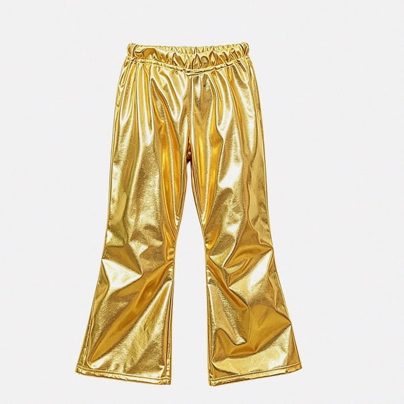 WAVSUF Girls Flare Pants Elastic Waist Soft Comfort Lightweight Fall Casual Party Trendy Pants Gold 13