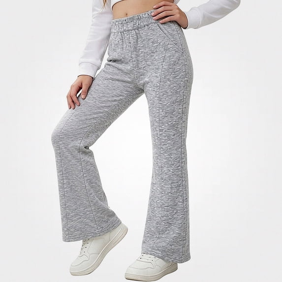 WAVSUF Girls Flare Pants Stretchy Elastic High Waist Side Pockets Fall Dance Casual Bottoms Gray 5