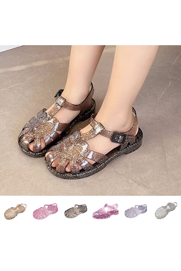 Girls Flat Jelly Sandals Round Toe Heart Accent Anti Slip Summer Comfortable Trendy Shoes White Size 1 Big Girls