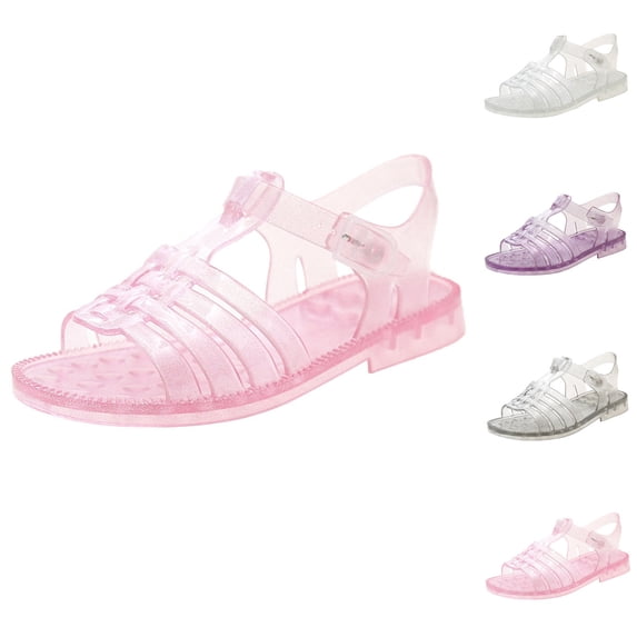 WAVSUF Girls Flat Jelly Sandals Round Toe Soft Sole Casual Trendy Comfortable Summer Soft Shoes Pink Size 4 Years