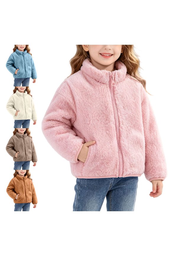 Girls Fleece Jacket Soft Comfort with Pockets Long Sleeve Winter Warm Casual Jacket Gray 3M