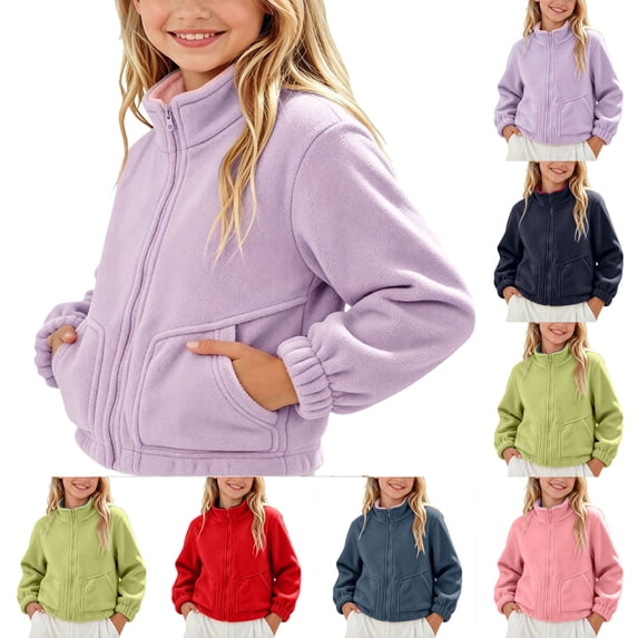 WAVSUF Girls Fleece Puffer Jacket, Lightweight Stand Collar Long Sleeve Winter Casual Trendy Soft Coat Green 11