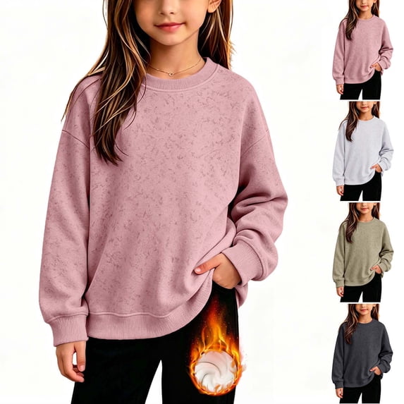 WAVSUF Girls Fleece Pullover Soft Stretch Round Neck Long Sleeve Fall Warm Cotton Sweatshirt White 6