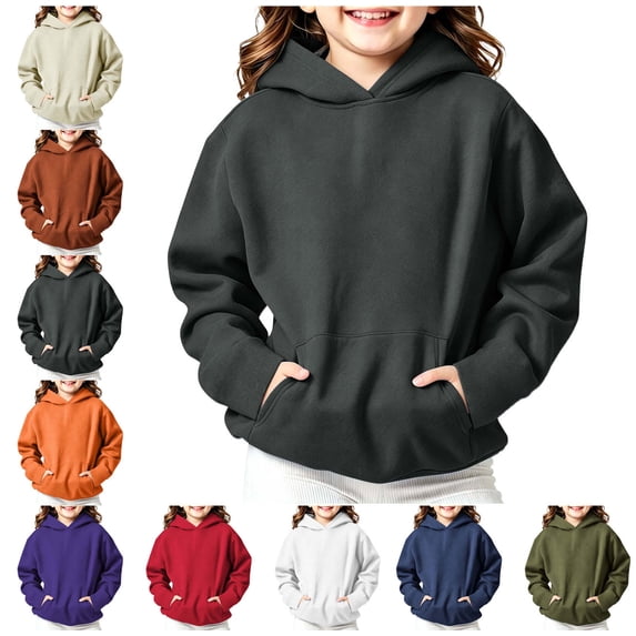 WAVSUF Girls Fleece Sweatshirts Long Sleeve Soft Comfort with Pockets Winter Casual Comfort Hooded Navy 7-8
