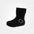 thumbnail image 1 of WAVSUF Girls Fleece Wide Width Boots Round Toe Soft Sole Anti Slip Fall Daily Mid Calf Boots Black Size 2T, 1 of 9