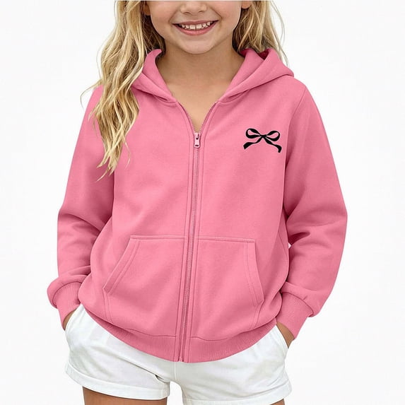 WAVSUF Girls Fleece Zipper Jacket, Windproof Long Sleeve with Pocket Winter Casual Hooded Jacket 10-12