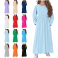 thumbnail image 1 of WAVSUF Girls Flowy Maxi Dress Round Neck Long Sleeve with Pockets Fall Casual Trendy Dress Blue 11, 1 of 7