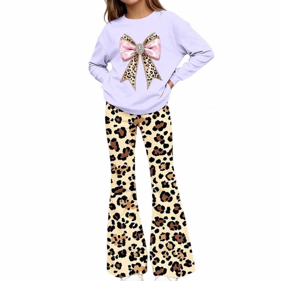 WAVSUF Girls Graphic Sets 2 Piece Long Sleeve Sweatshirt and Flare Leg Pants Fall Breathable Casual Clothes 11