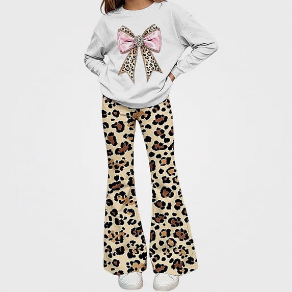WAVSUF Girls Graphic Sets 2 Piece Long Sleeve Sweatshirt and Flare Leg Pants Fall Breathable Casual Clothes 14-16