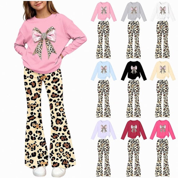WAVSUF Girls Graphic Sets 2 Piece Long Sleeve Sweatshirt and Flare Leg Pants Fall Breathable Casual Clothes 5