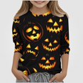 thumbnail image 1 of WAVSUF Girls Halloween Shirt, Round Neck Cartoon Printed 3/4 Sleeve Festive Casual Fall Top Yellow 7-8, 1 of 6