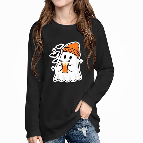 WAVSUF Girls Halloween Sweatshirts, Long Sleeve Loose Fit Crew Neck Winter Festive Casual Pullover Black 9