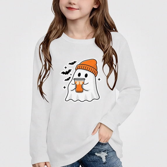 WAVSUF Girls Halloween Sweatshirts, Loose Fit Crew Neck Long Sleeve Winter Festive Casual Pullover White 3