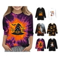 thumbnail image 1 of WAVSUF Girls Halloween T-Shirt, 3/4 Sleeve Round Neck Cute Printed Fall Casual Pullover Purple 7-8, 1 of 7