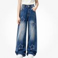 thumbnail image 1 of WAVSUF Girls Jeans Elastic Waist Wide Leg with Pockets Fall Casual Daily Pants Blue 7-8, 1 of 6