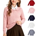 thumbnail image 1 of WAVSUF Girls Knit Sweater Soft Comfort Long Sleeve Button Down Collar Fall Casual Pullover Red 7-8, 1 of 8
