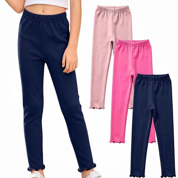 WAVSUF Girls Leggings 3 Pack High Waist Skinny Fit Lightweight Outdoor Warm Cotton Bottoms Navy Size 4