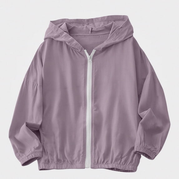 WAVSUF Girls Lightweight Jacket, Zip Up Lightweight Elastic Cuff Fall Casual Hooded Jacket 10-12