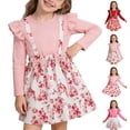 thumbnail image 1 of WAVSUF Girls Long Sleeve Dress Heart Printed Round Neck A Line Fall Princess Mini Dress Red 4, 1 of 10