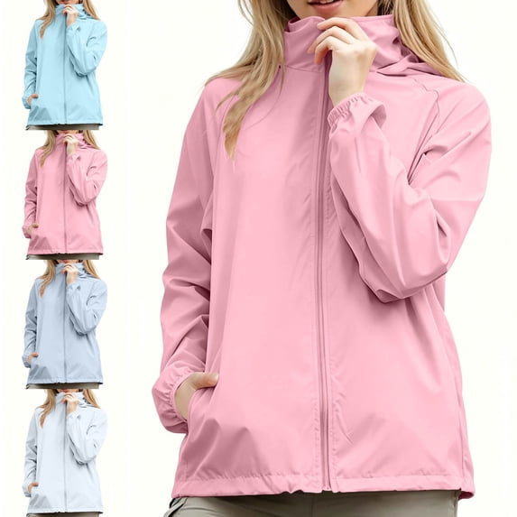WAVSUF Girls Long Sleeve Jacket, with Pockets Lightweight Waterproof Fall Windbreaker Hooded Coat White 9