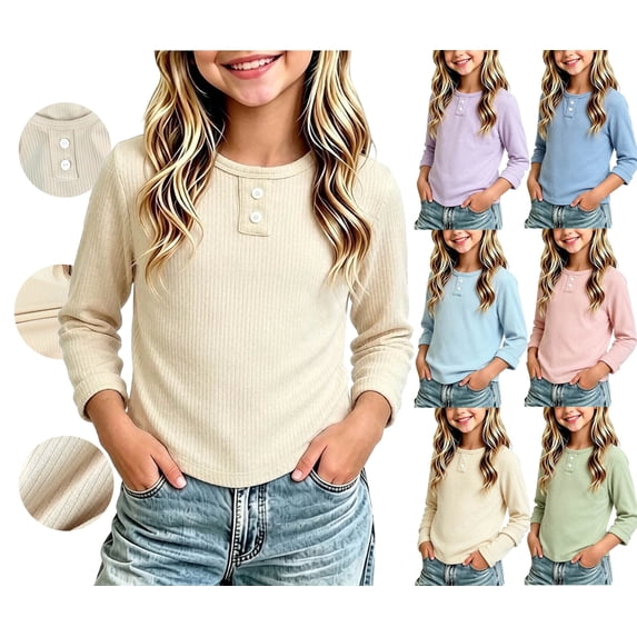 WAVSUF Girls Long Sleeve T-Shirt, Button Detail Soft Comfort Round Neck Fall Basic Undershirt Purple 12M