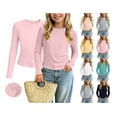 thumbnail image 1 of WAVSUF Girls Long Sleeve T-Shirt, Modal Fabric Round Neck Lightweight Casual Soft Breathable Basic T-Shirts White 7-8, 1 of 10