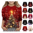 thumbnail image 1 of WAVSUF Girls Merry Christmas Tee Soft Comfort 3/4 Sleeve Crew Neck Fall Holiday Top 5, 1 of 5