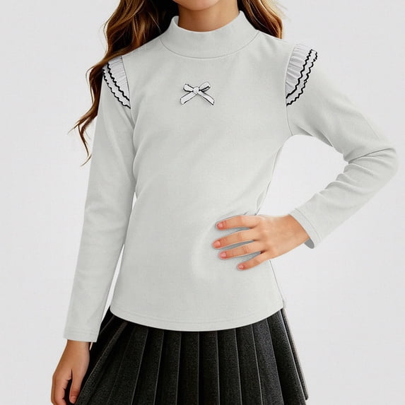 WAVSUF Girls Mock Neck Top, Long Sleeve Skinny Fit Soft Comfort Winter Trendy Cute Tee White 9