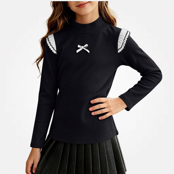 WAVSUF Girls Mock Neck Top, Skinny Fit Soft Comfort Long Sleeve Winter Trendy Cute Tee Black 3