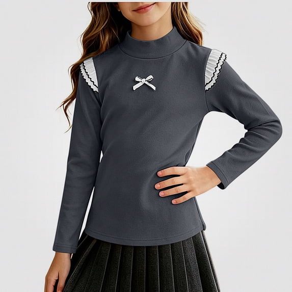WAVSUF Girls Mock Neck Top, Soft Comfort Skinny Fit Long Sleeve Winter Trendy Cute Tee Gray 9