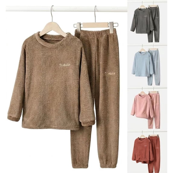 WAVSUF Girls Outfit Sets 2 Piece Long Sleeve Fleece Top and Pants Winter Warm Home Clothes Blue 8