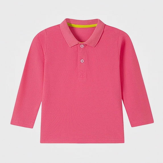 WAVSUF Girls Polo Shirt, Henley Neck Solid Long Sleeve Fall Warm School Top Pink 2