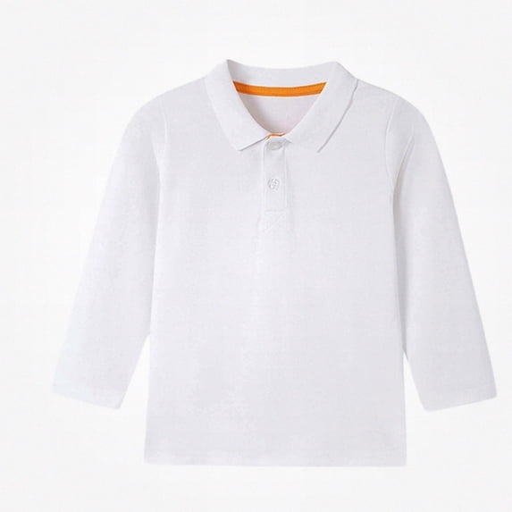 WAVSUF Girls Polo Shirt, Henley Neck Solid Long Sleeve Fall Warm School Top White 1