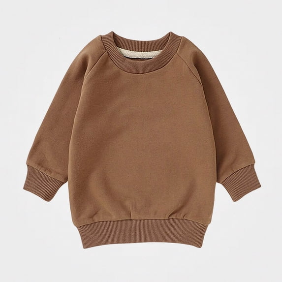 WAVSUF Girls Raglan Sweatshirt, Loose Fit Long Sleeve Crew Neck Fall Warm Solid Pullover Brown 18M